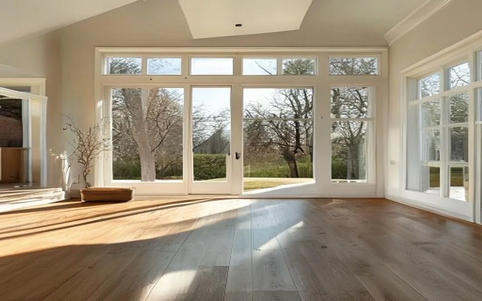 A newly built addition, bright and open, joined to the house