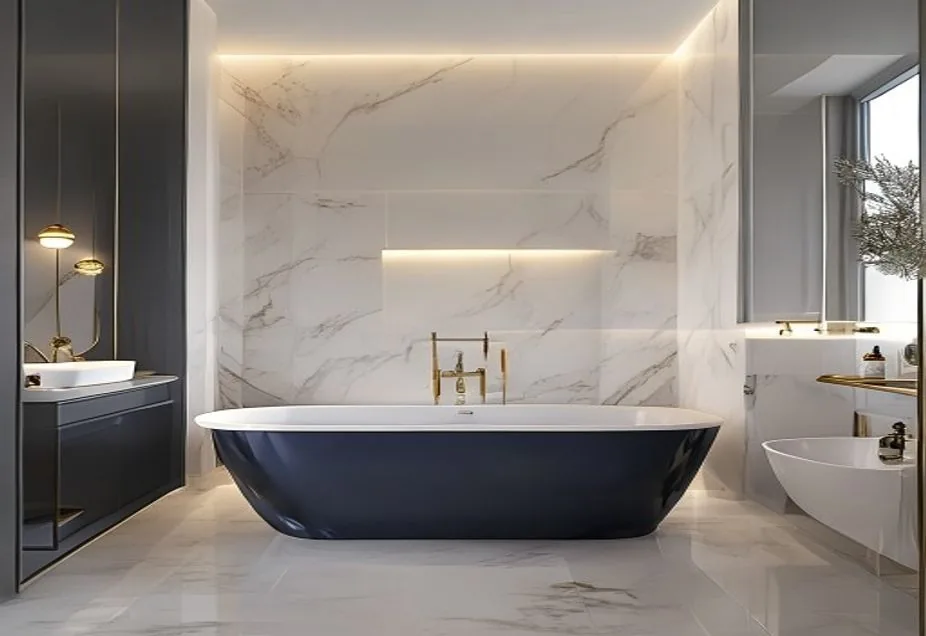 A finished marble bathroom