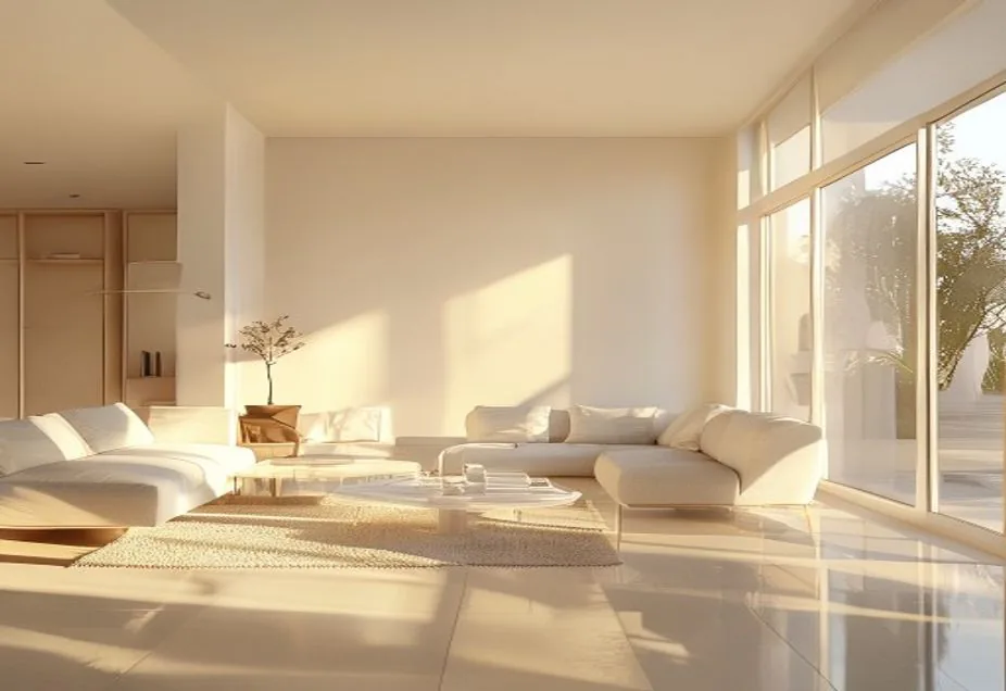 A pristine, sunlit, spotless living space