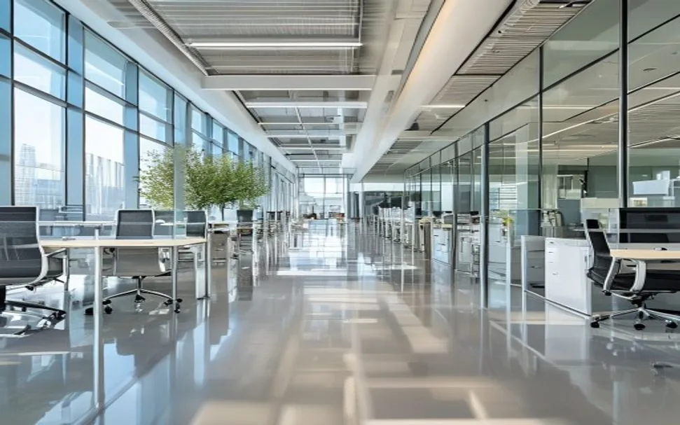 A bright, spotless office after a commercial clean