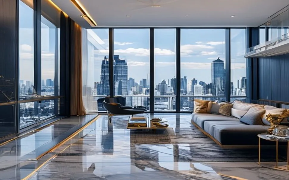 A beautifully renovated modern condo with a city view