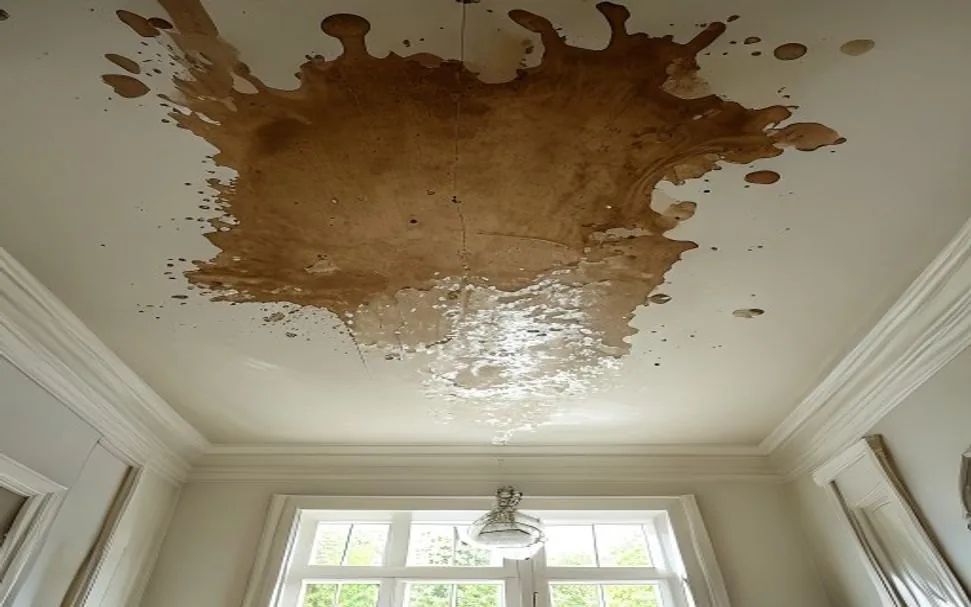 A water stain spreading on a ceiling from a hidden leak