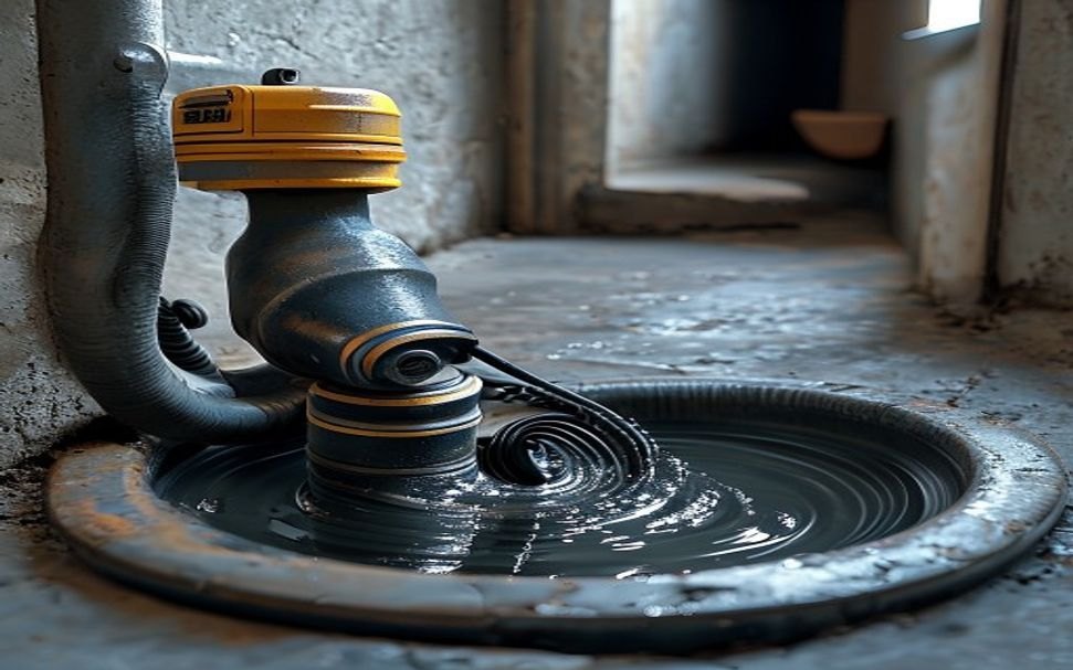 A drain auger at an open floor drain