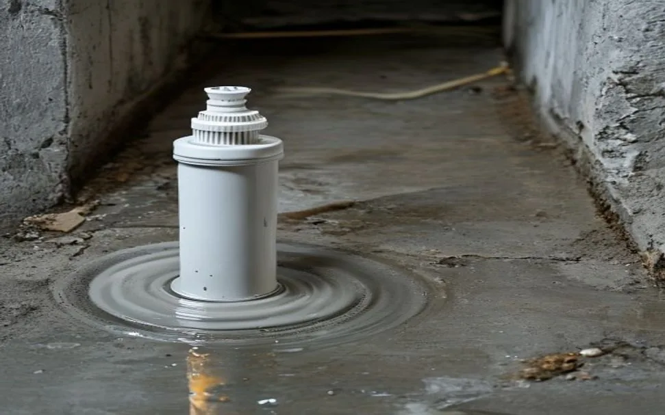 A sewer cleanout opened on the main drain line