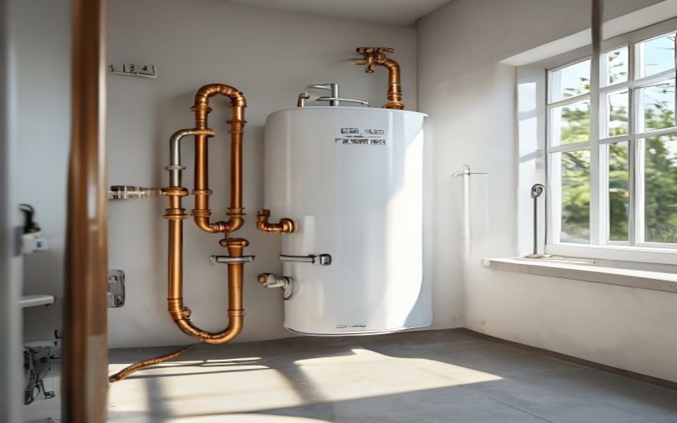 A new tank water heater installed and connected