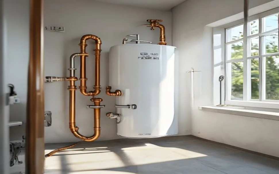 A new tank water heater installed and connected