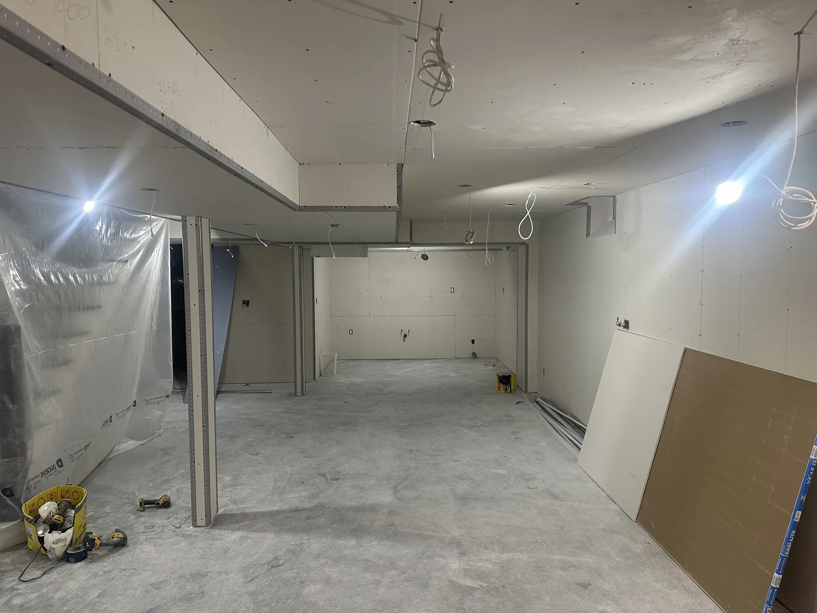Ceiling services run before the basement is closed in