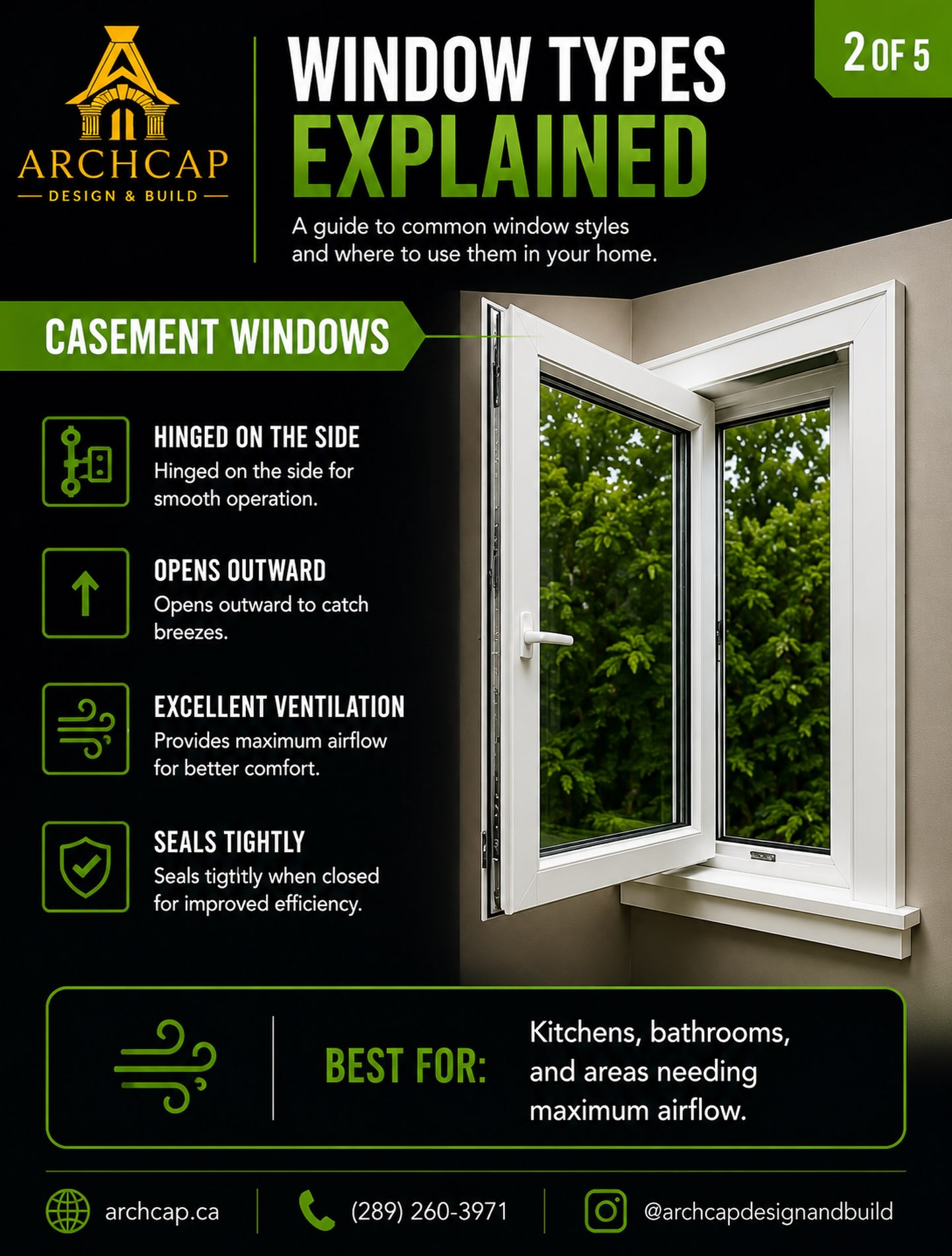 ArchCap on Instagram: 🪟 Did you know?

Casement windows are one of the best window styles for maximizing natural airflow. Because they open ou